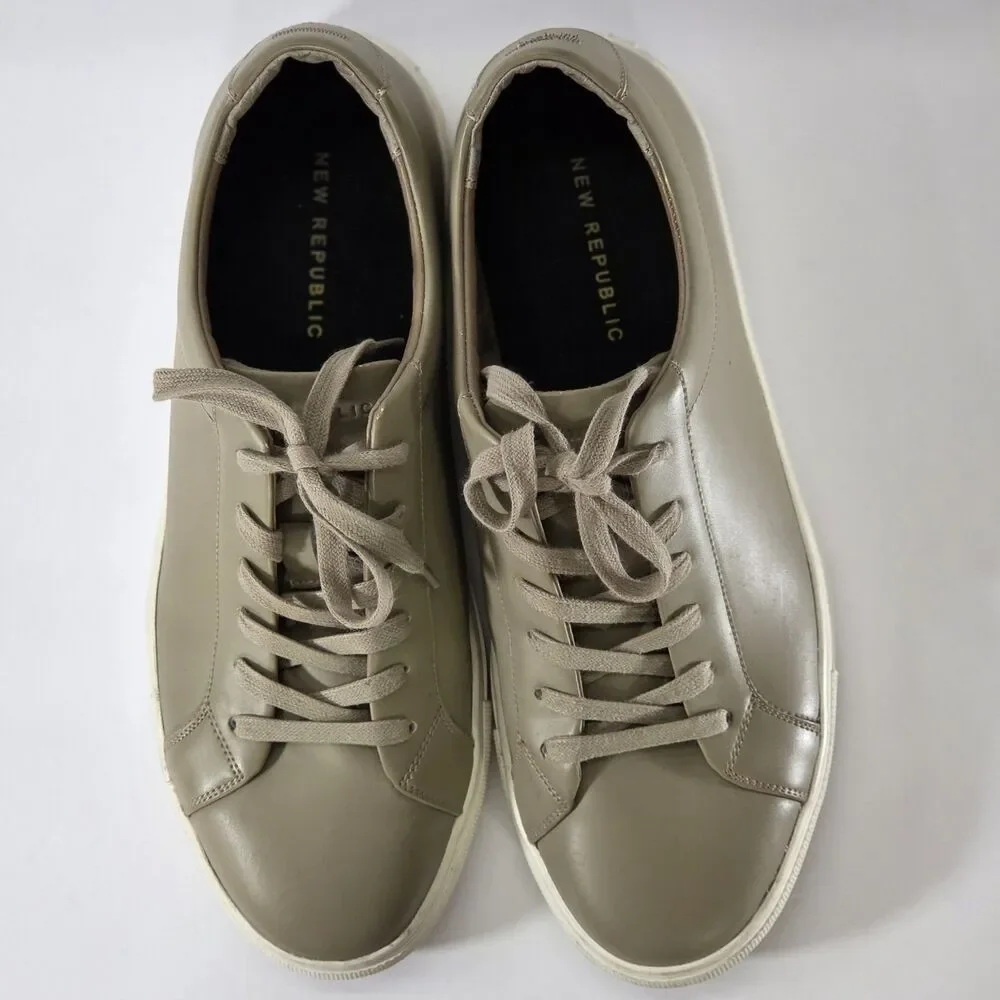 New Republic Kurt Sneakers Men 11.5 Leather Taupe Minimalist Preppy Casual Shoes